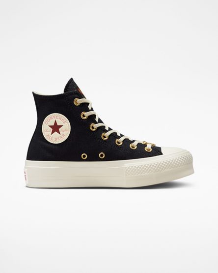 Women's Converse Chuck Taylor All Star Lift Hearts High Top Platform Shoes Black / Dark Red | AU 61590V